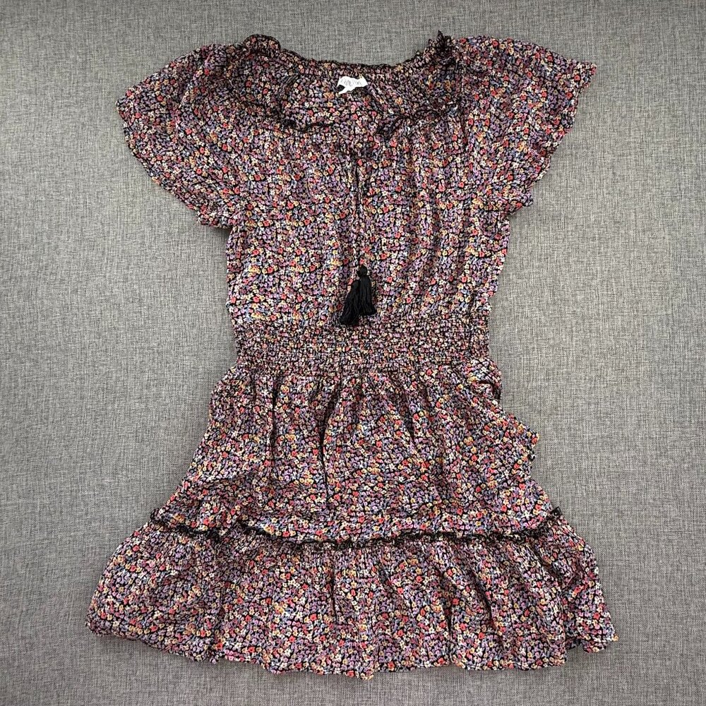 Patrons of Peace Boho Mini Dress Small Floral Tired Ruffled Short Sleeves